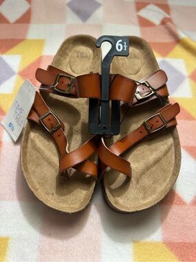 Time and Tru Brown Strappy Buckle Sandals